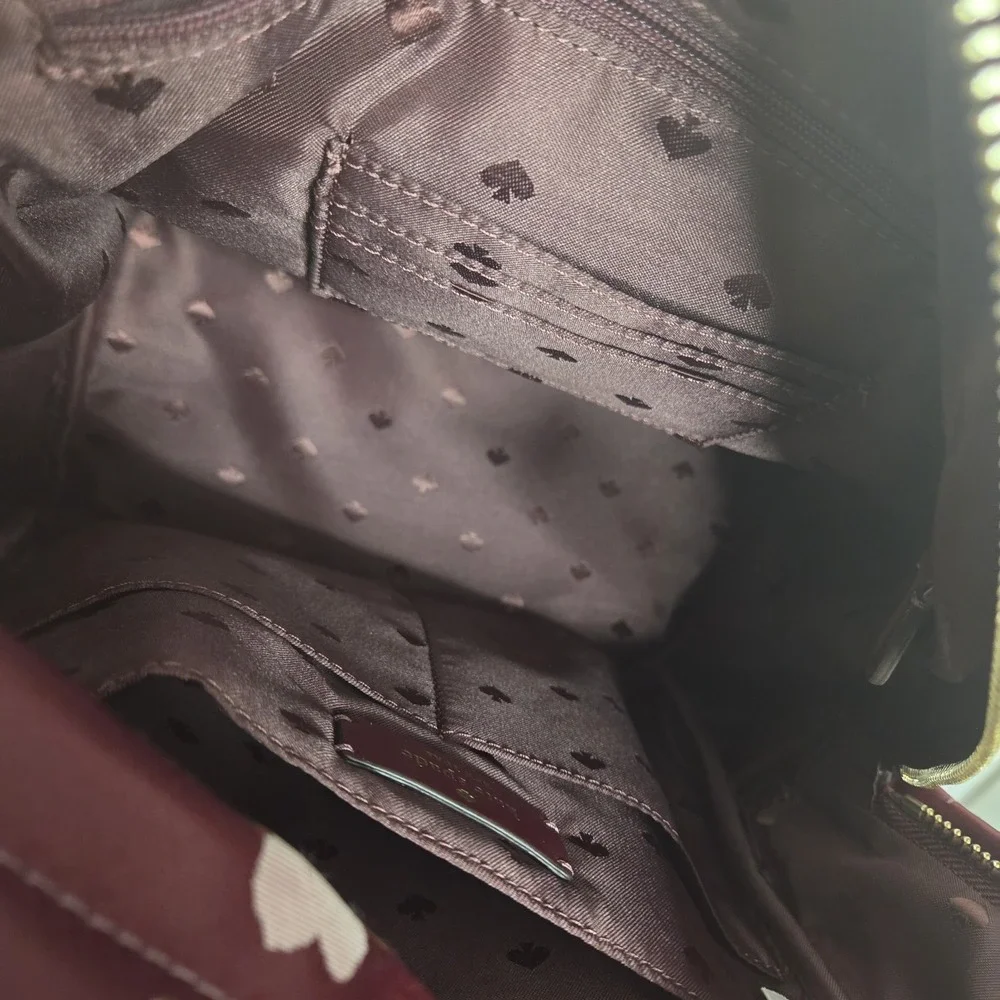 Kate Spade Chelsea Medium Backpack Burgundy Floral Jacquard Nylon Bag